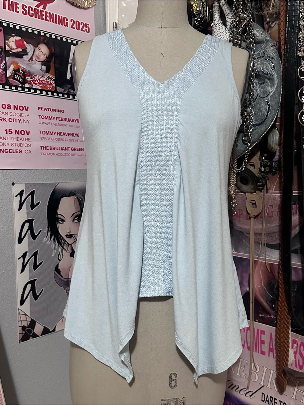 Adrianna Papell baby blue draped asymmetrical tank top Size S